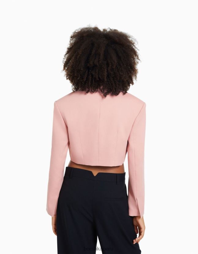 rosa Bershka mujer blazer corto de sarga de vestir 806J6B2009