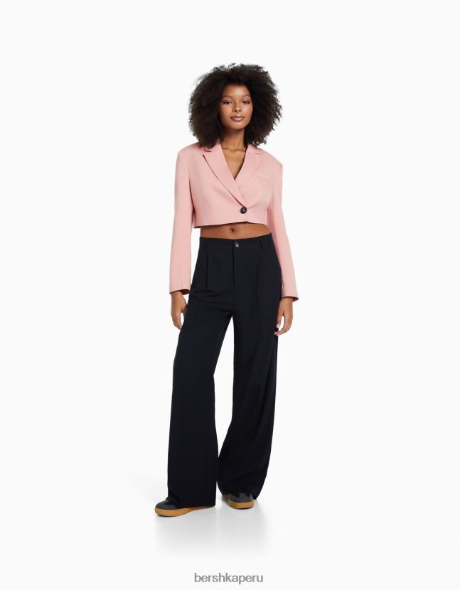 rosa Bershka mujer blazer corto de sarga de vestir 806J6B2009