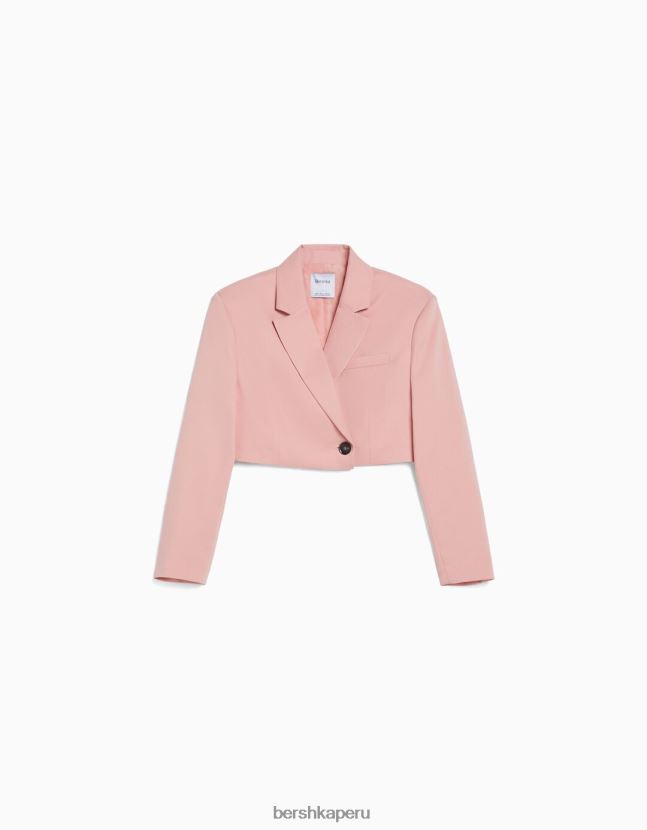 rosa Bershka mujer blazer corto de sarga de vestir 806J6B2009