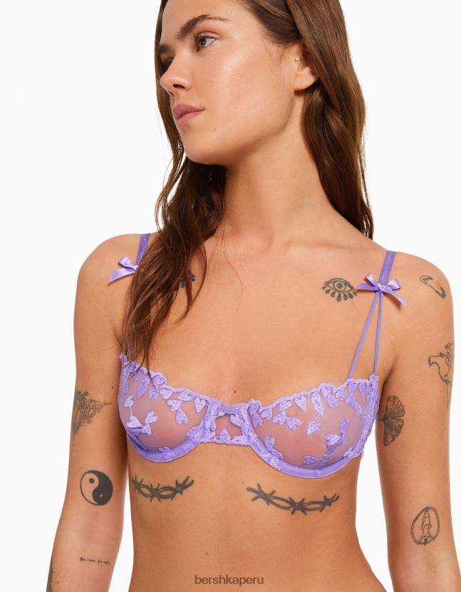 Violeta Bershka mujer sujetador balconette de tul con corazones 806J6B1737