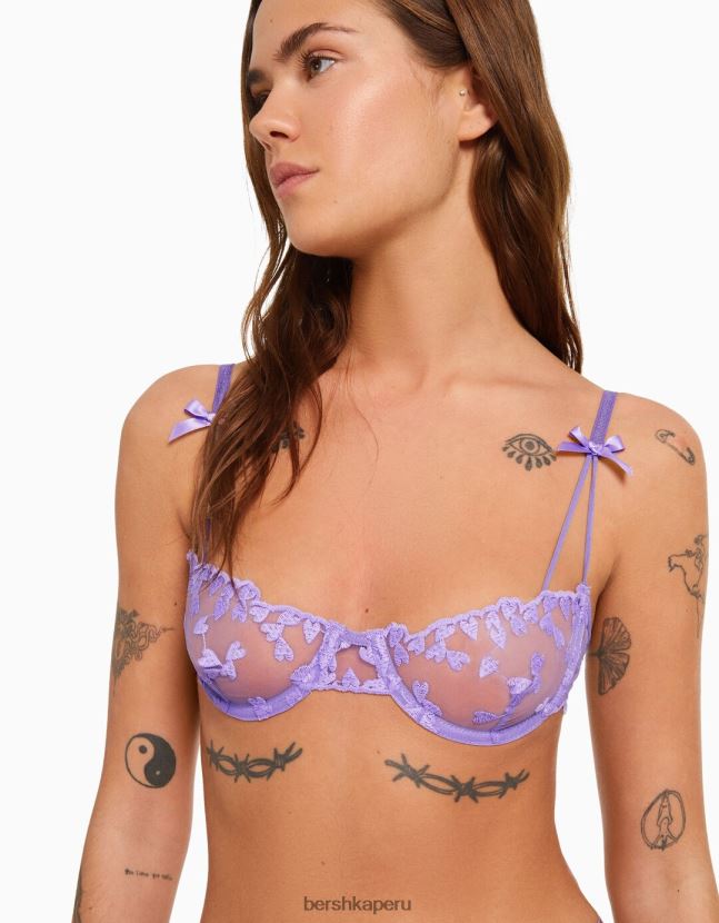 Violeta Bershka mujer sujetador balconette de tul con corazones 806J6B1738