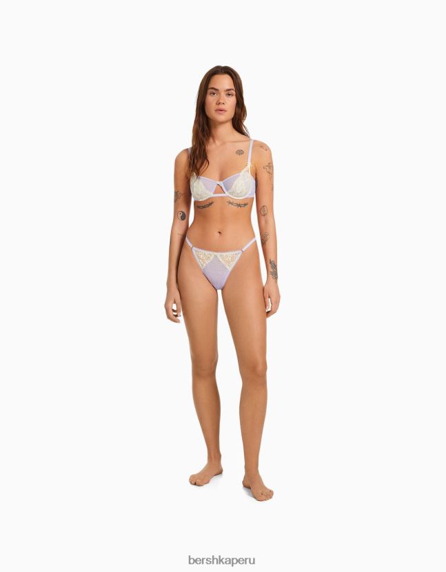 Violeta Bershka mujer tanga de encaje rubio con malla de lunares 806J6B1742