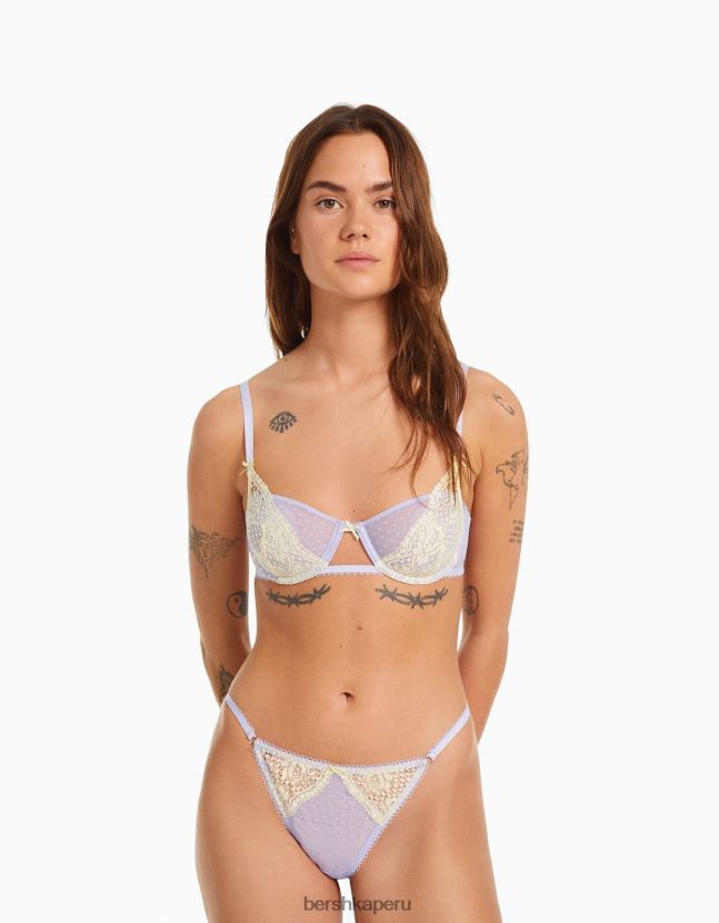 Violeta Bershka mujer tanga de encaje rubio con malla de lunares 806J6B1742