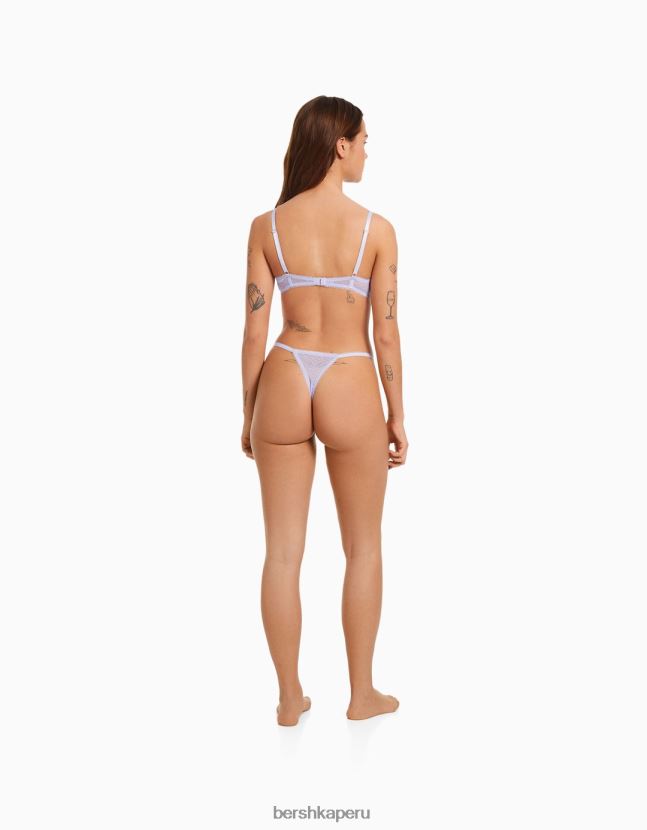 Violeta Bershka mujer tanga de encaje rubio con malla de lunares 806J6B1742
