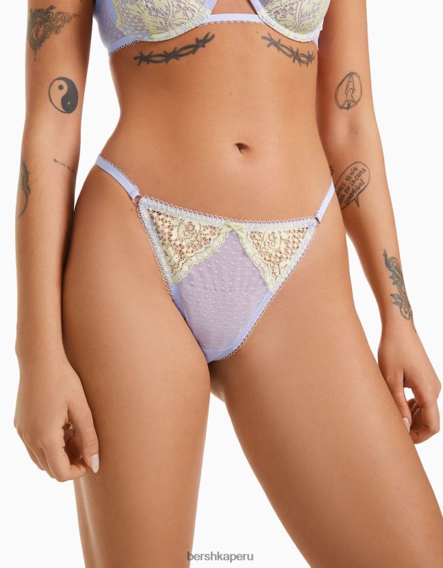 Violeta Bershka mujer tanga de encaje rubio con malla de lunares 806J6B1742