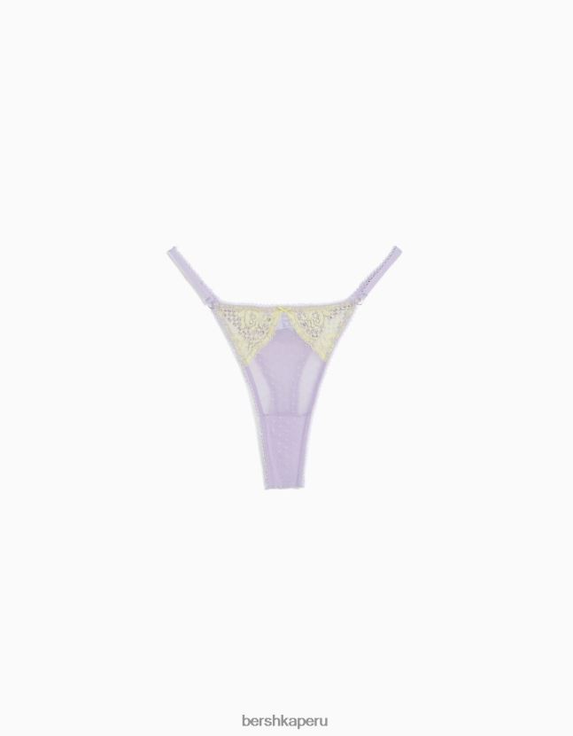 Violeta Bershka mujer tanga de encaje rubio con malla de lunares 806J6B1742