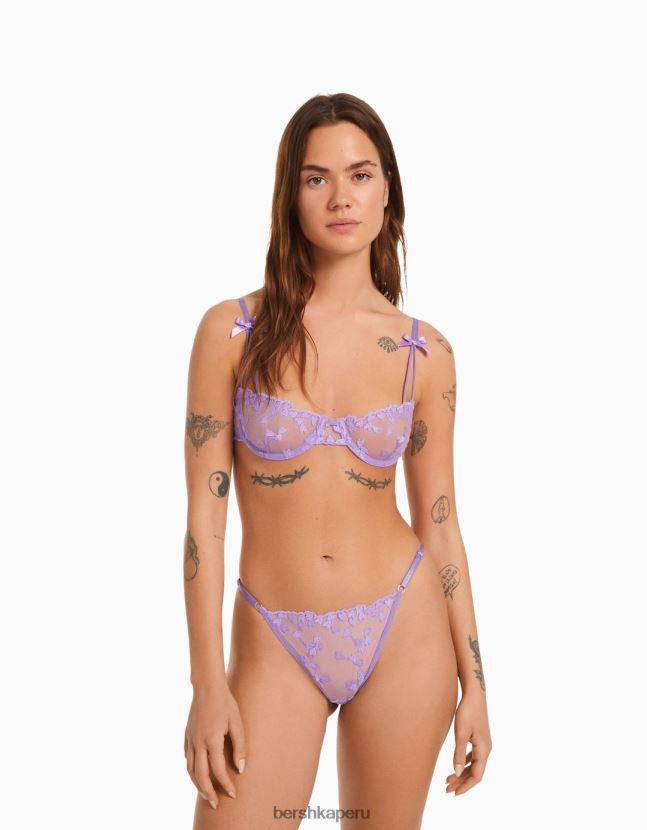 Violeta Bershka mujer tanga de tul con corazones 806J6B1741