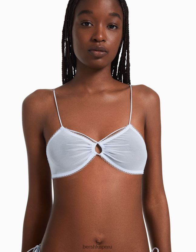 azul claro Bershka mujer sujetador triangular con detalle fruncido 806J6B1762