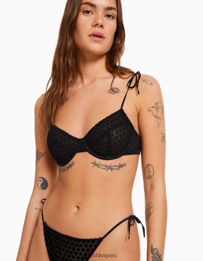 negro Bershka mujer sujetador con lazos y aros 806J6B1748