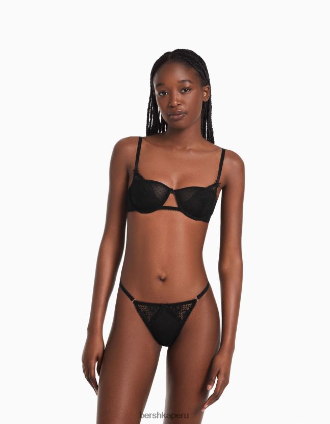 negro Bershka mujer sujetador de encaje negro con aros 806J6B1746