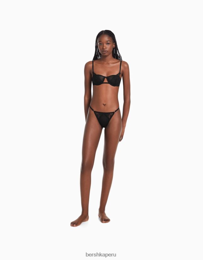 negro Bershka mujer sujetador de encaje negro con aros 806J6B1746
