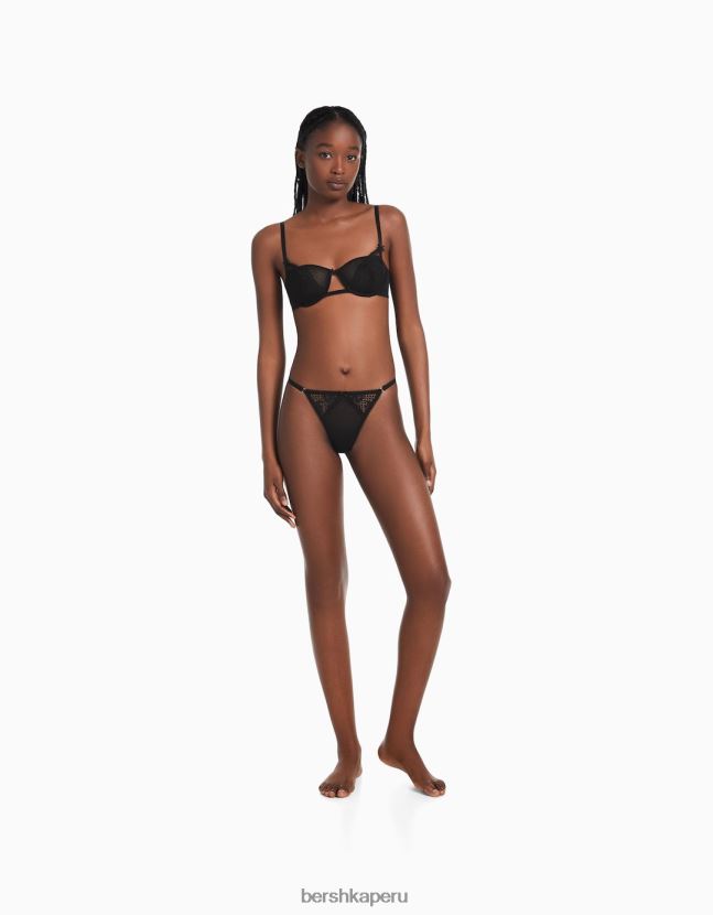 negro Bershka mujer tanga de encaje rubio con malla de lunares 806J6B1749