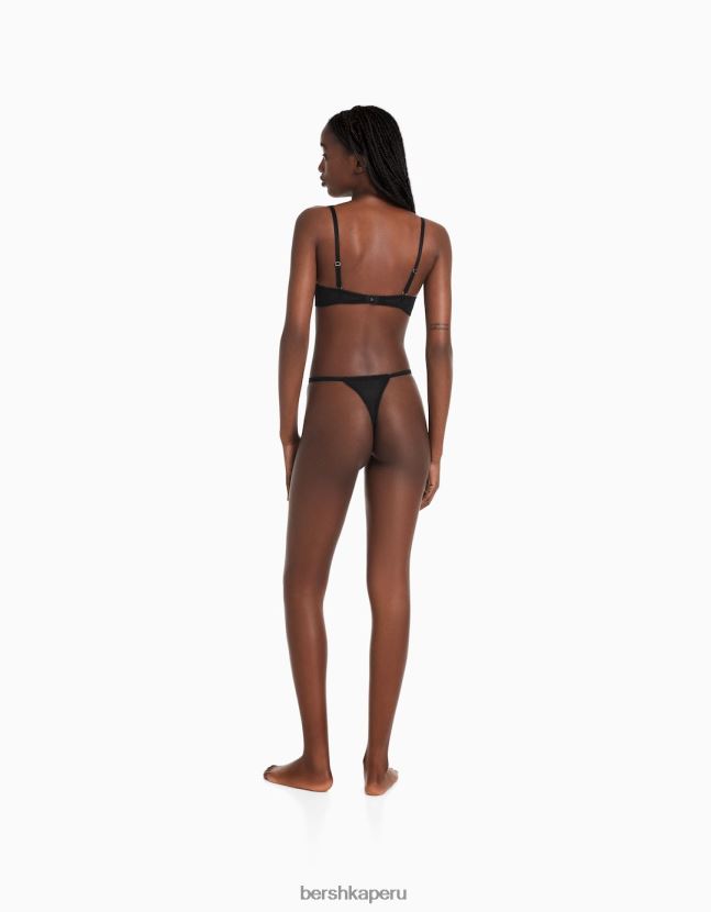 negro Bershka mujer tanga de encaje rubio con malla de lunares 806J6B1749