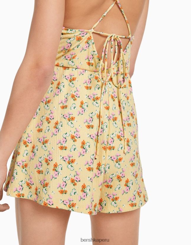 amarillo Bershka mujer mameluco con tirantes y estampado floral 806J6B275
