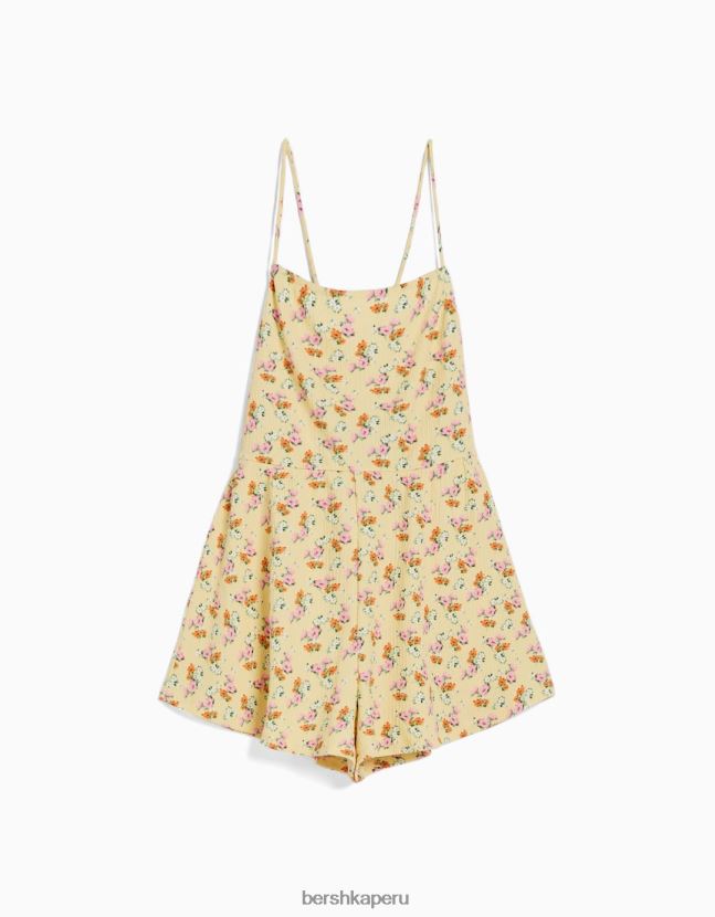 amarillo Bershka mujer mameluco con tirantes y estampado floral 806J6B275