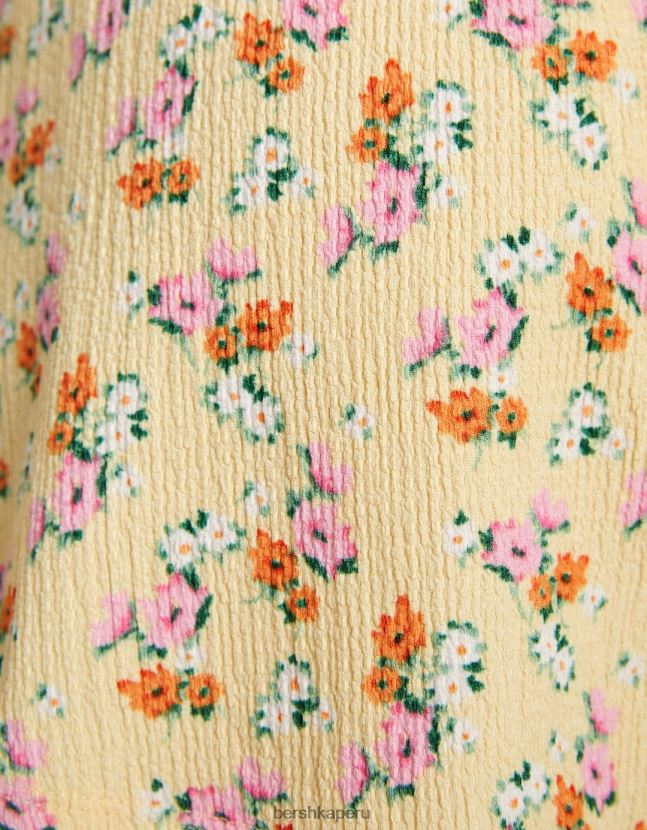 amarillo Bershka mujer mameluco con tirantes y estampado floral 806J6B275