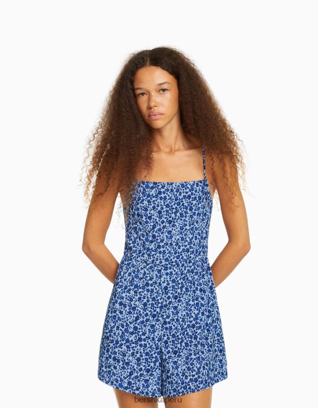 azul Bershka mujer mameluco con tirantes y estampado floral 806J6B274