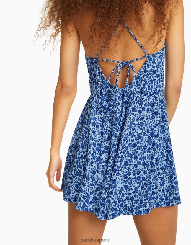 azul Bershka mujer mameluco con tirantes y estampado floral 806J6B274