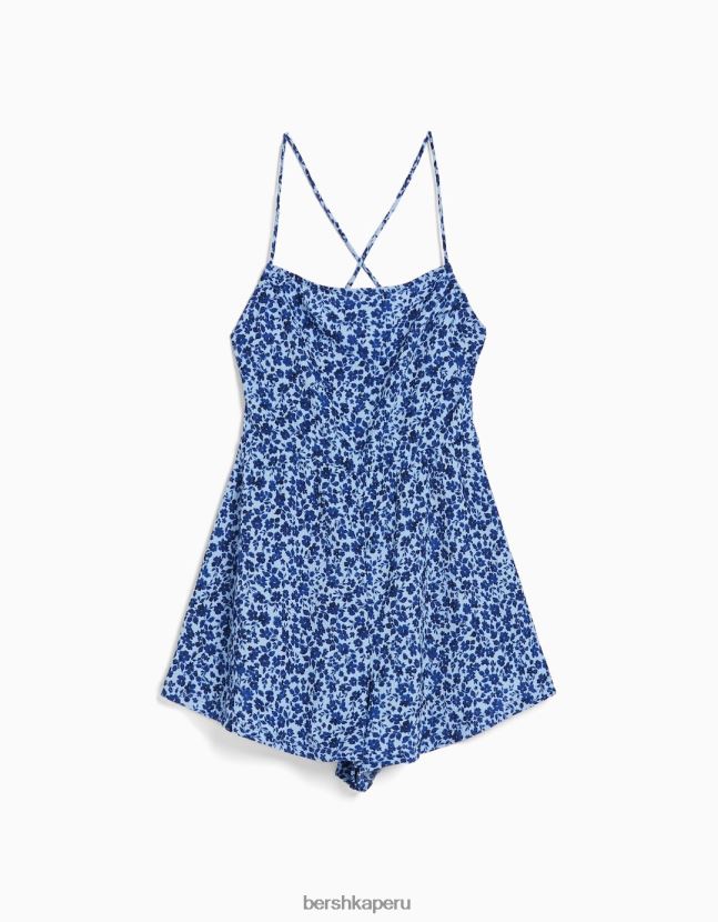 azul Bershka mujer mameluco con tirantes y estampado floral 806J6B274