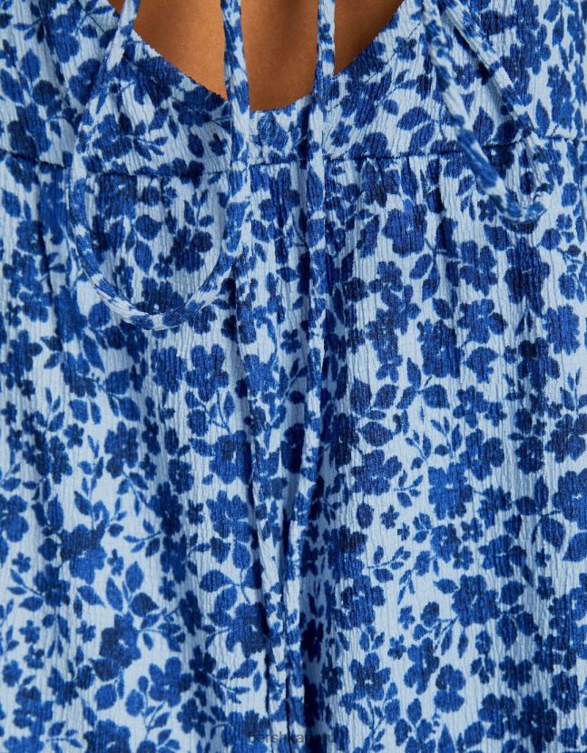 azul Bershka mujer mameluco con tirantes y estampado floral 806J6B274
