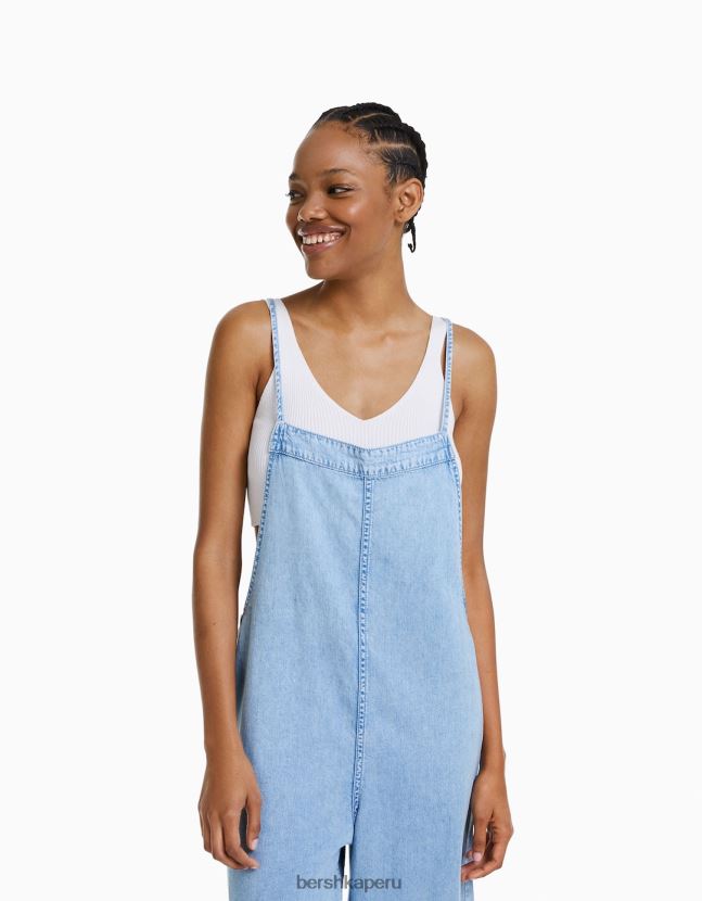 azul claro Bershka mujer jumpsuit de mezclilla con tiras 806J6B84