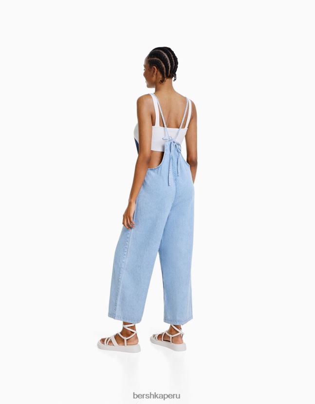 azul claro Bershka mujer jumpsuit de mezclilla con tiras 806J6B84