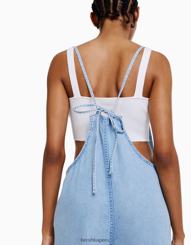 azul claro Bershka mujer jumpsuit de mezclilla con tiras 806J6B84