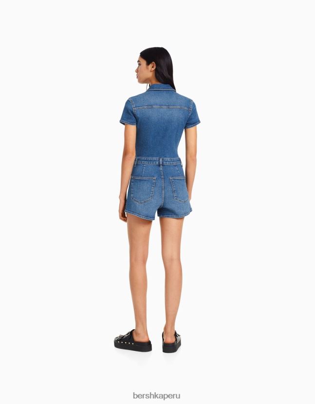 azul claro Bershka mujer mameluco de mezclilla con cremallera 806J6B29