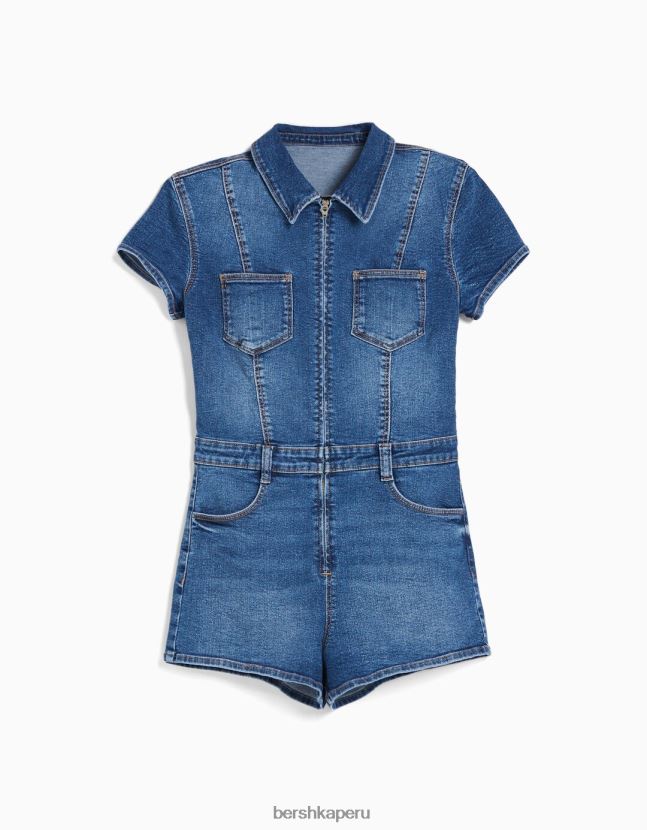 azul claro Bershka mujer mameluco de mezclilla con cremallera 806J6B29