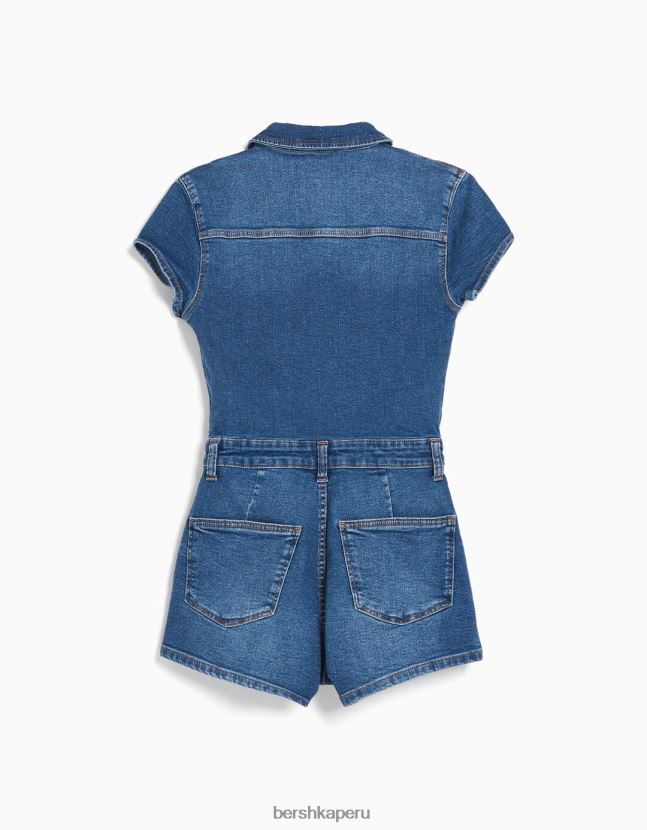 azul claro Bershka mujer mameluco de mezclilla con cremallera 806J6B29