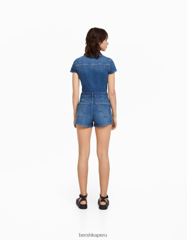 azul claro Bershka mujer mameluco de mezclilla con cremallera 806J6B4080