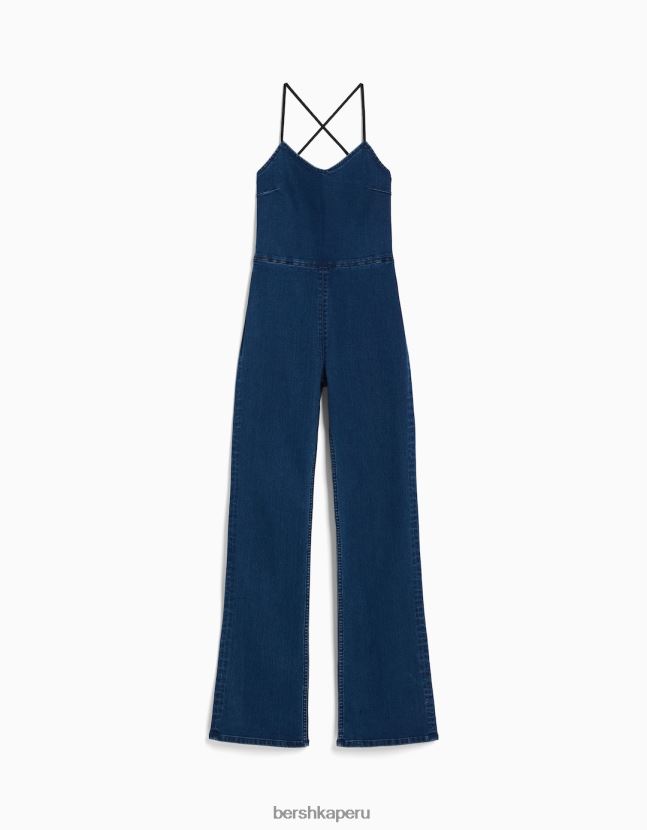 azul claro Bershka mujer mono vaquero elástico con abertura en la espalda 806J6B61