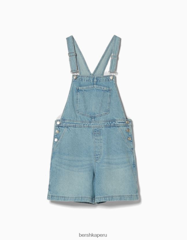 azul claro Bershka mujer overol de mezclilla con detalles de carpintero 806J6B265