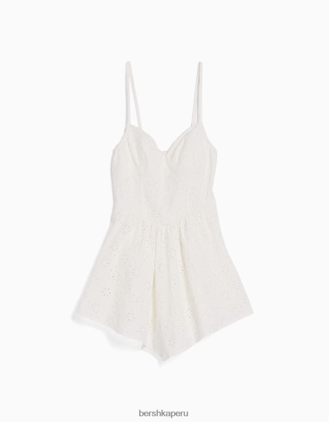 blanco Bershka mujer mameluco estilo corsé con bordado suizo 806J6B197