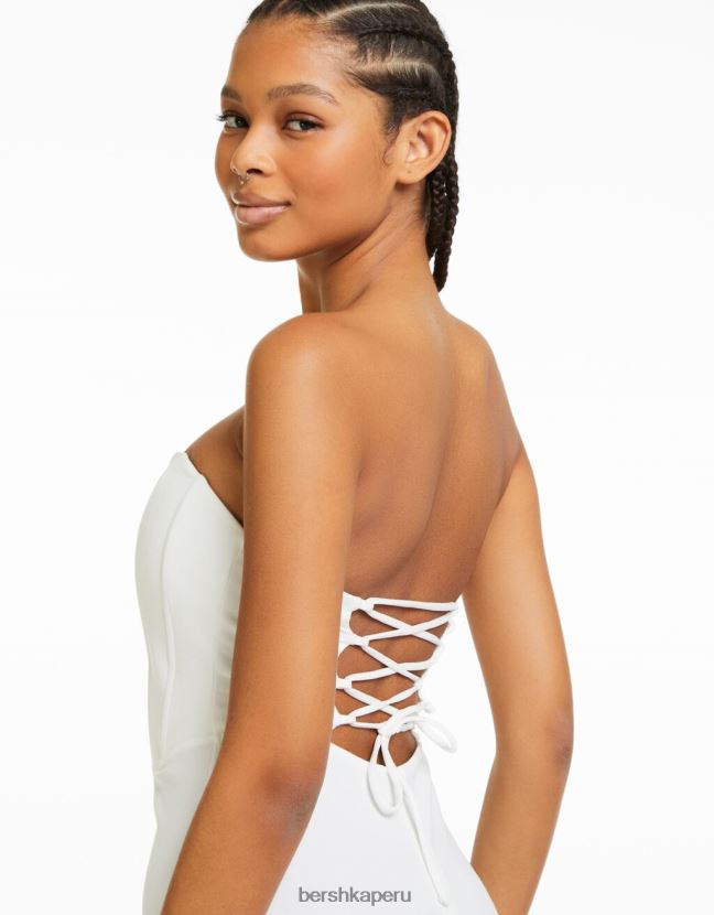 blanco Bershka mujer mono bandeau con corsé 806J6B216