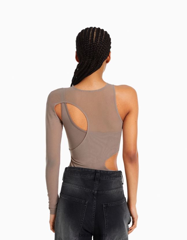 gris Bershka mujer body de tul asimétrico de manga larga 806J6B358