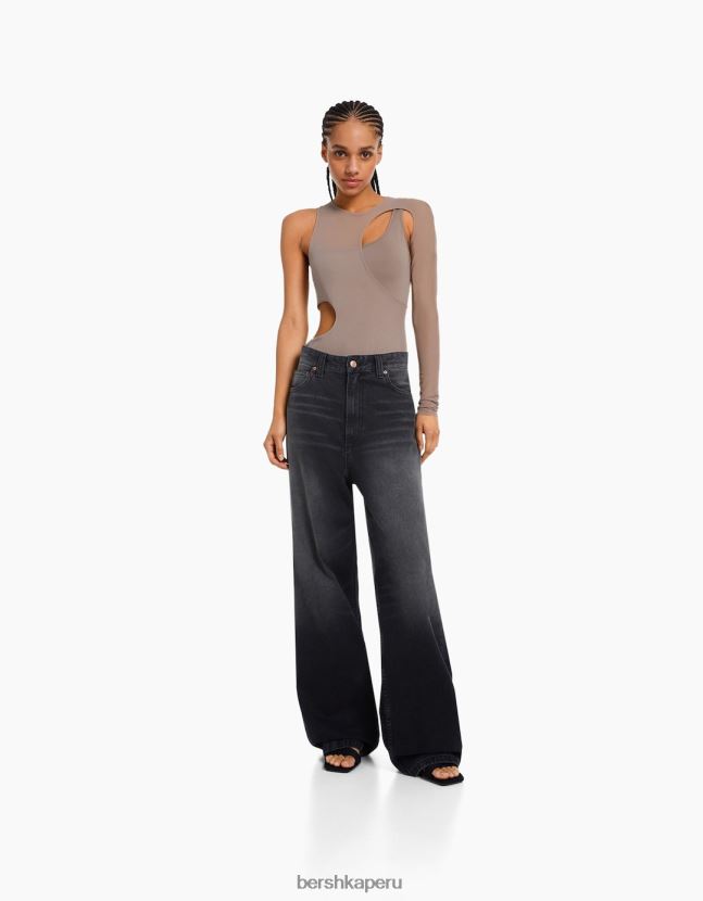 gris Bershka mujer body de tul asimétrico de manga larga 806J6B358