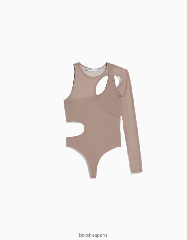 gris Bershka mujer body de tul asimétrico de manga larga 806J6B358