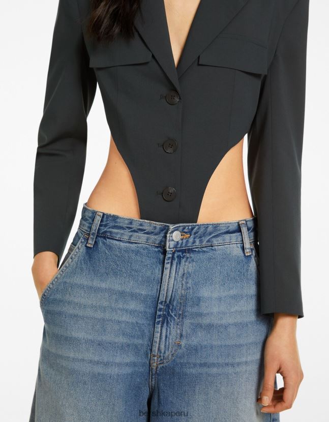 gris oscuro Bershka mujer body de sastre con americana 806J6B1181