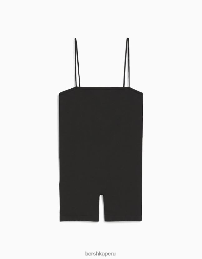 gris oscuro Bershka mujer mono de ciclismo sin costuras con tiras y escote cuadrado 806J6B4085