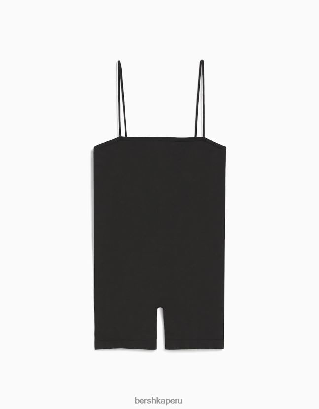 gris oscuro Bershka mujer mono de ciclismo sin costuras con tiras y escote cuadrado 806J6B59