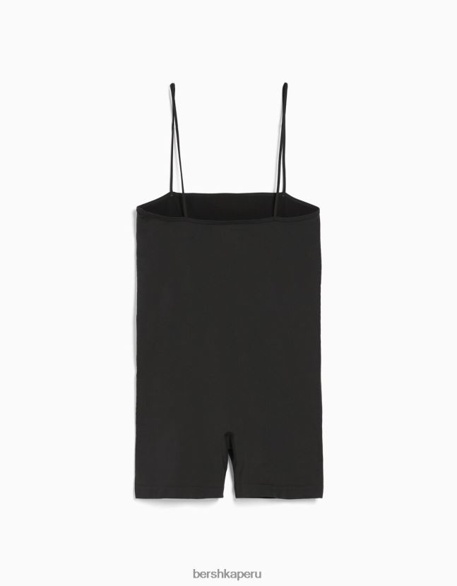 gris oscuro Bershka mujer mono de ciclismo sin costuras con tiras y escote cuadrado 806J6B59