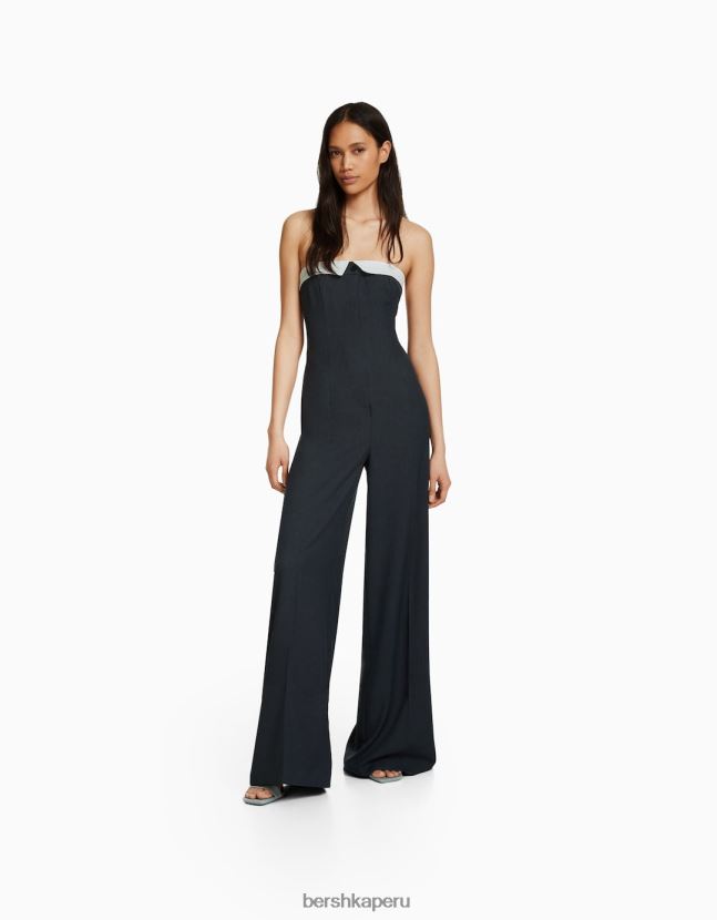 gris oscuro Bershka mujer mono de vestir con hombros descubiertos 806J6B25