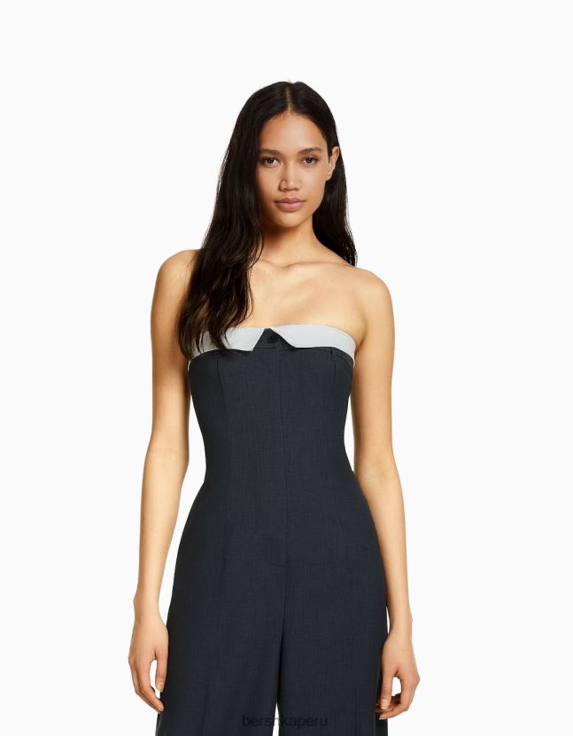 gris oscuro Bershka mujer mono de vestir con hombros descubiertos 806J6B25