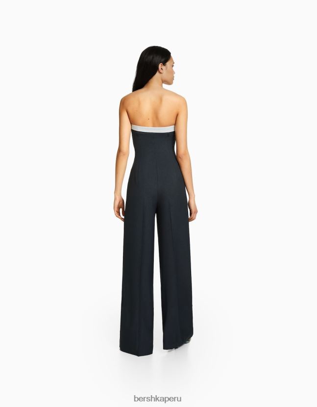 gris oscuro Bershka mujer mono de vestir con hombros descubiertos 806J6B25