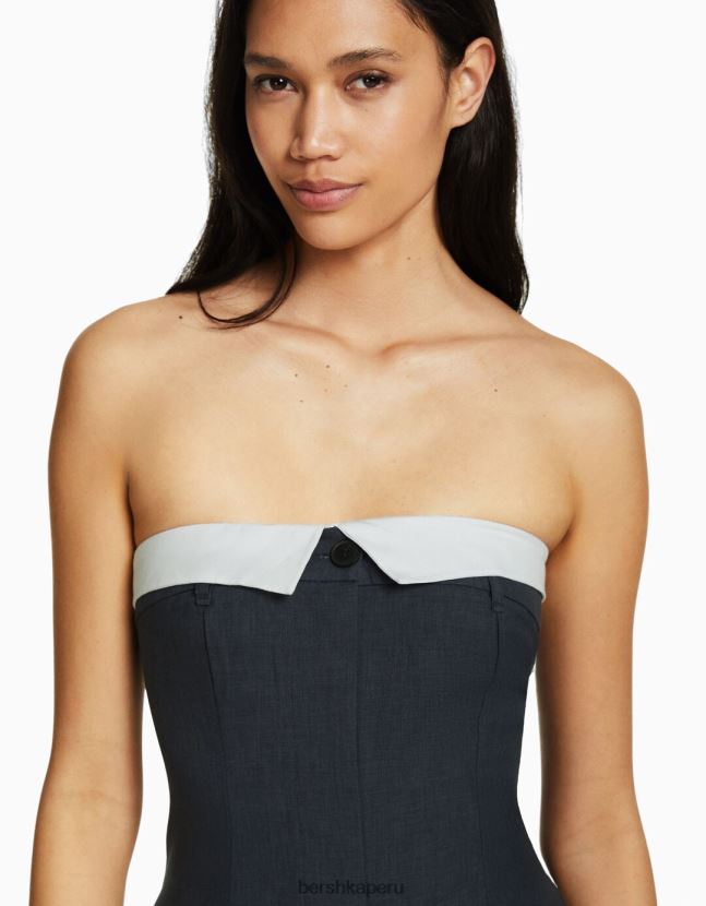 gris oscuro Bershka mujer mono de vestir con hombros descubiertos 806J6B25