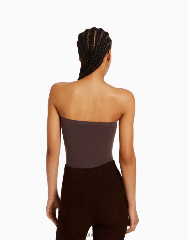 marrón Bershka mujer body sin costuras con hombros descubiertos 806J6B868