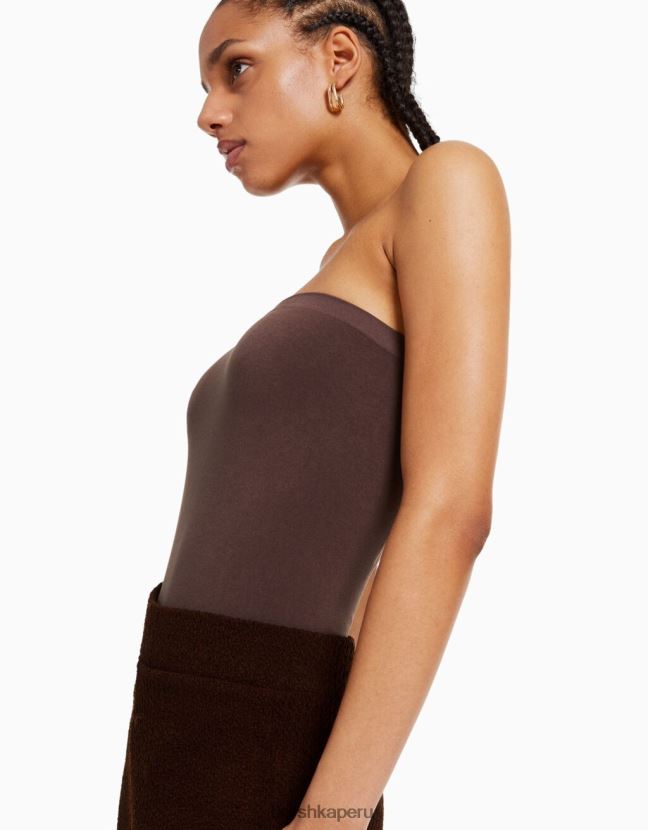 marrón Bershka mujer body sin costuras con hombros descubiertos 806J6B868