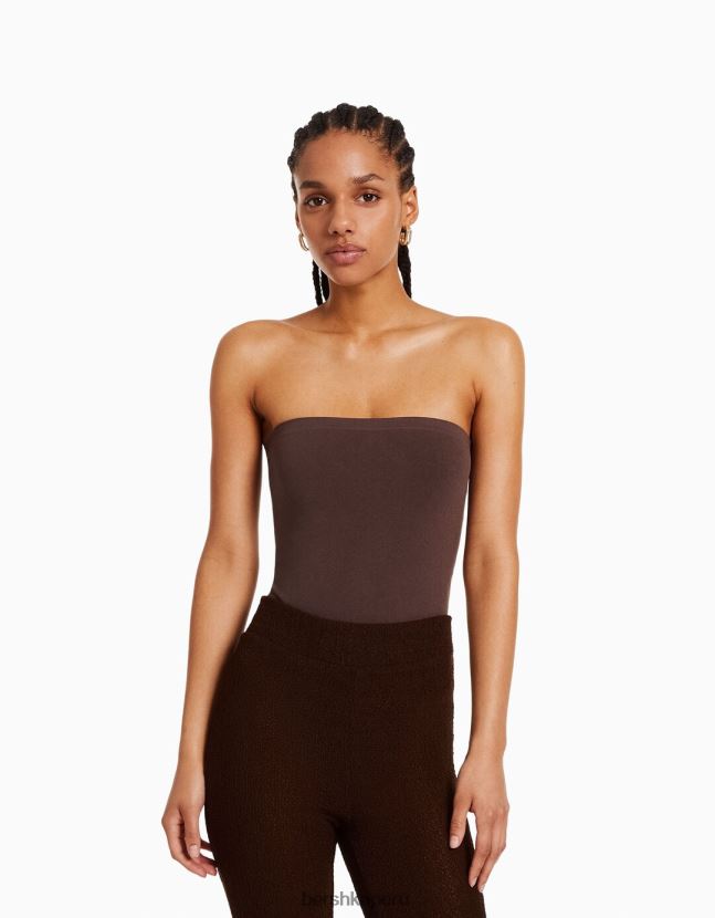 marrón Bershka mujer body sin costuras con hombros descubiertos 806J6B870