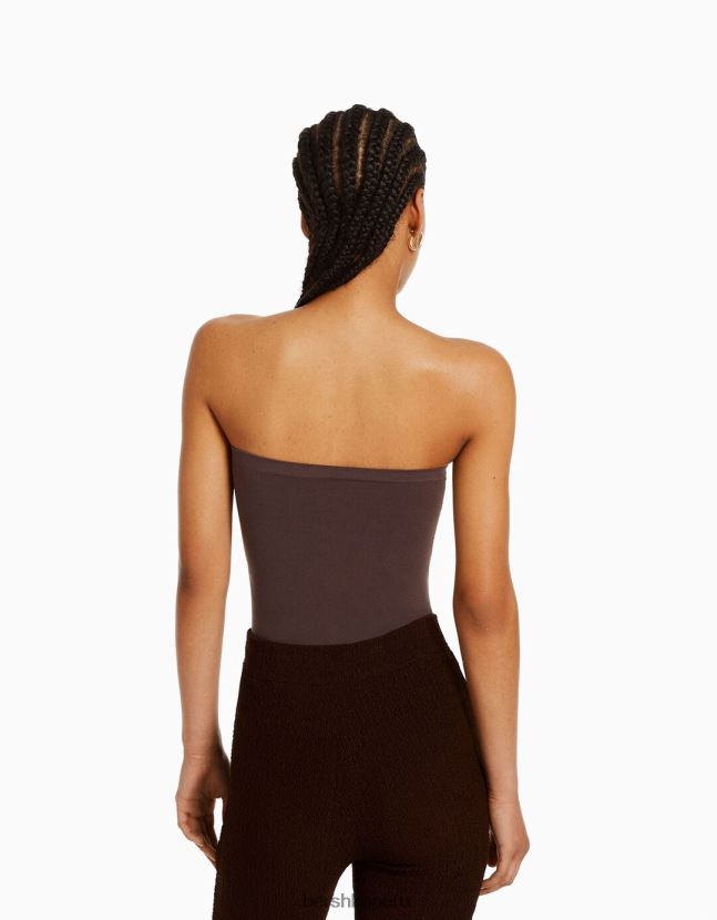 marrón Bershka mujer body sin costuras con hombros descubiertos 806J6B870